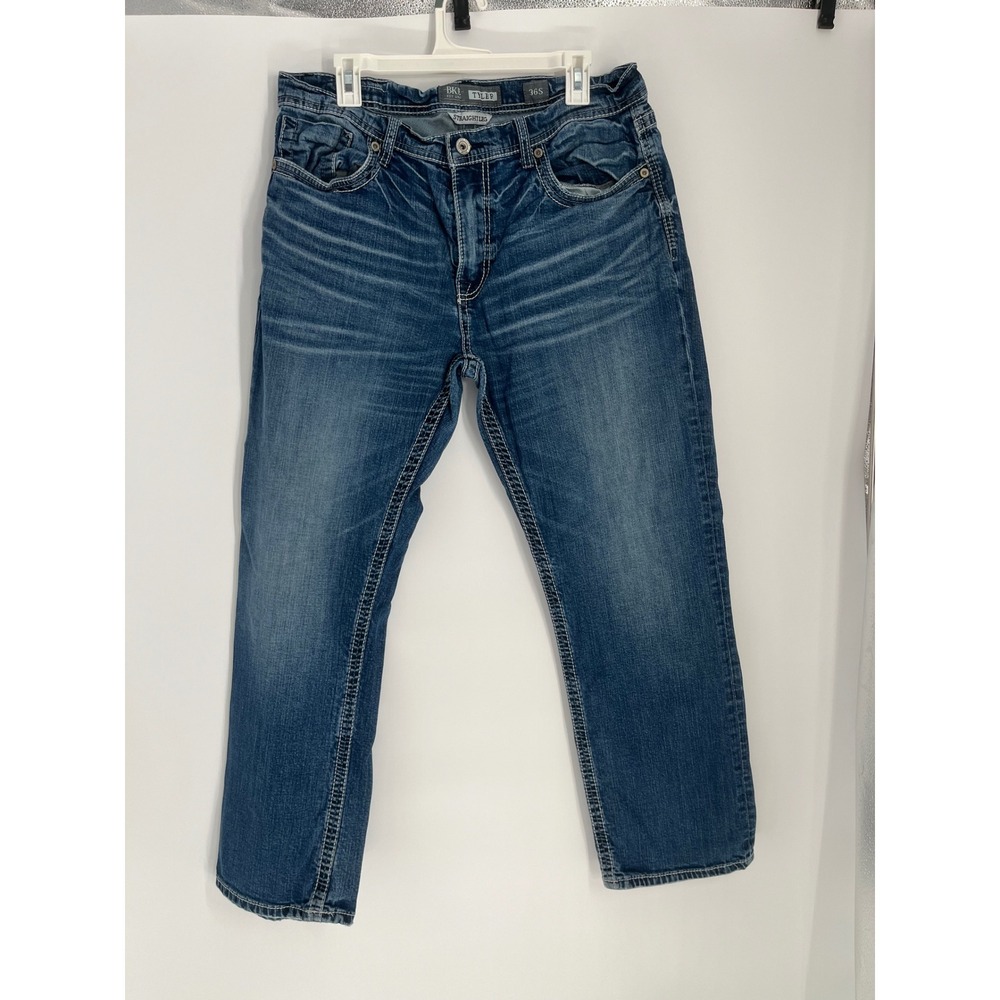 BKE Tyler Straight Leg Jeans Mens 36S Med Wash Contrast Stitch Denim Mallgoth